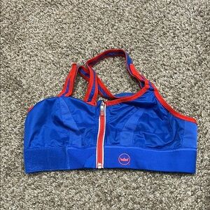 SHEFIT Blue and Red Racerback Bra with Front Zipper ultimate